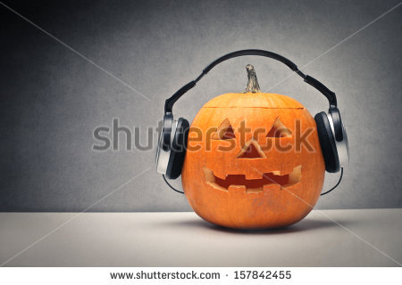 stock photo halloween pumpkin with headphones for music 157842455
